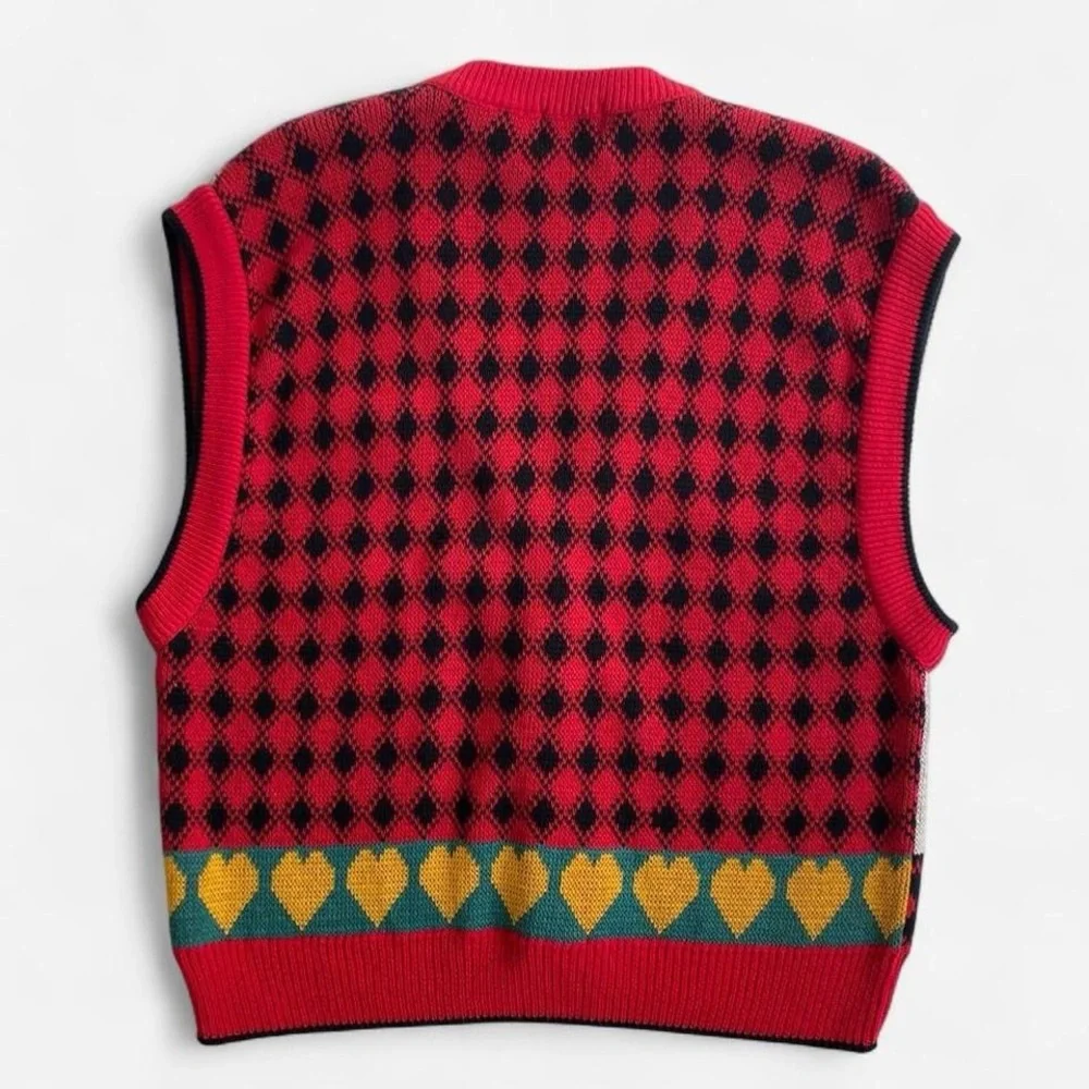 Vintage red argyle puppy dog knit vest